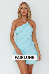 Arrabel Tiered Ruffle Mini Dress Sky Blue