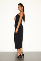 Always Turning Heads Black Bustier Tulip Midi Dress