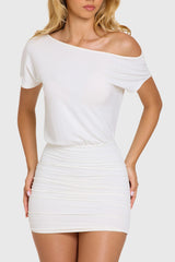 Modal Off-Shoulder Mini Dress in Coconut