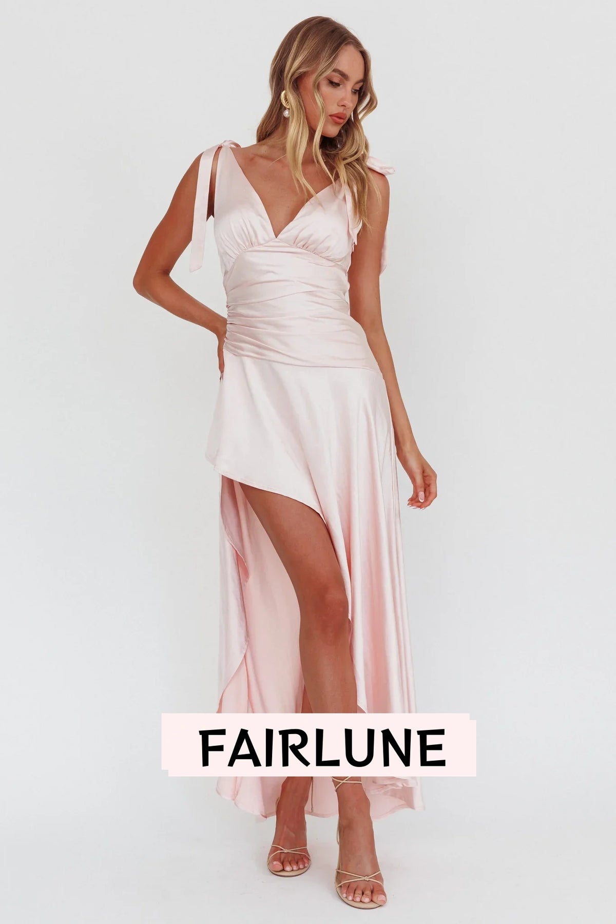 Aquila Tied Shoulder High-Low Hem Dress Blush