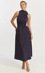 High Neck A Line Dress in Navy