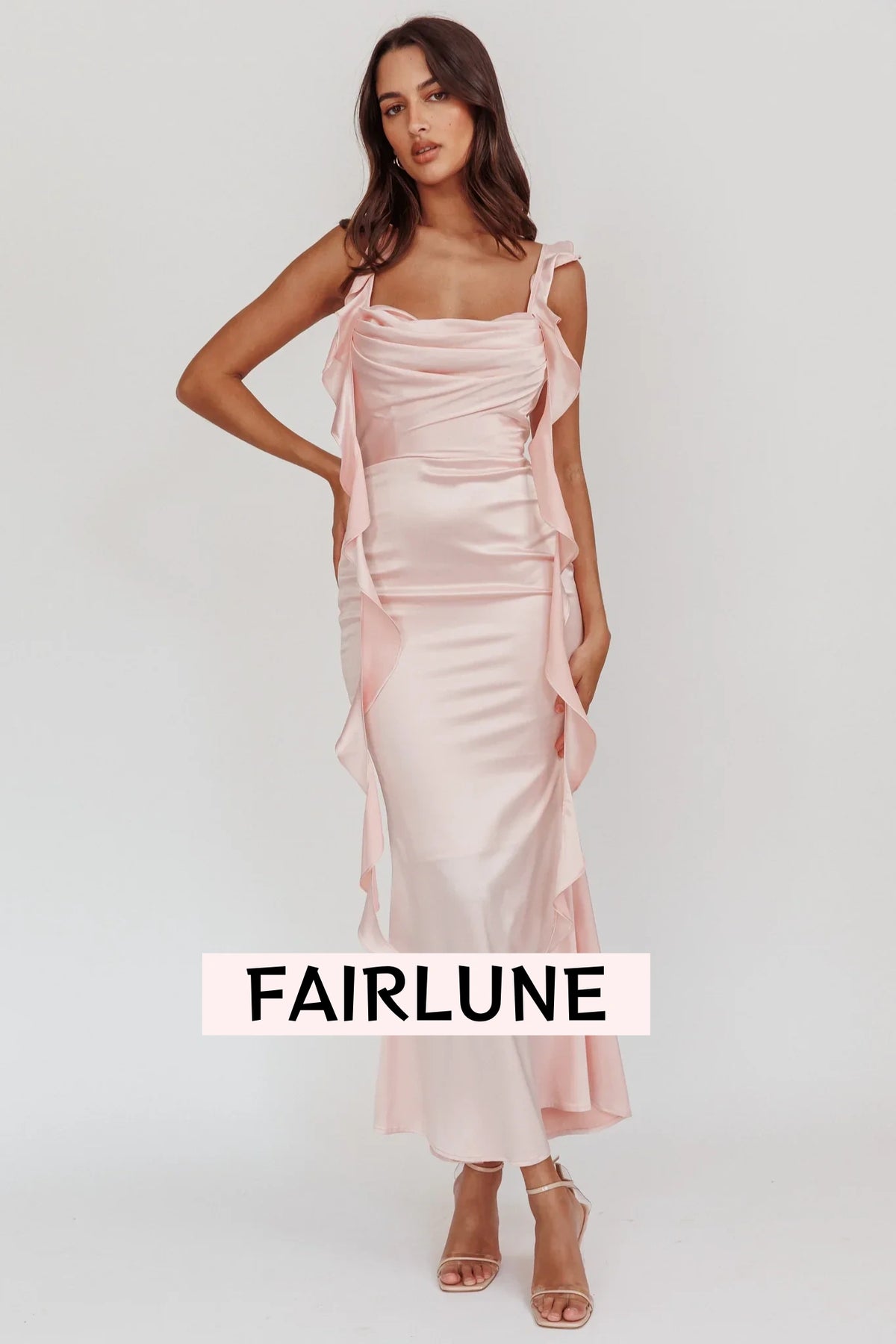 Blushing Ruffle Trim Midi Dress Baby Pink