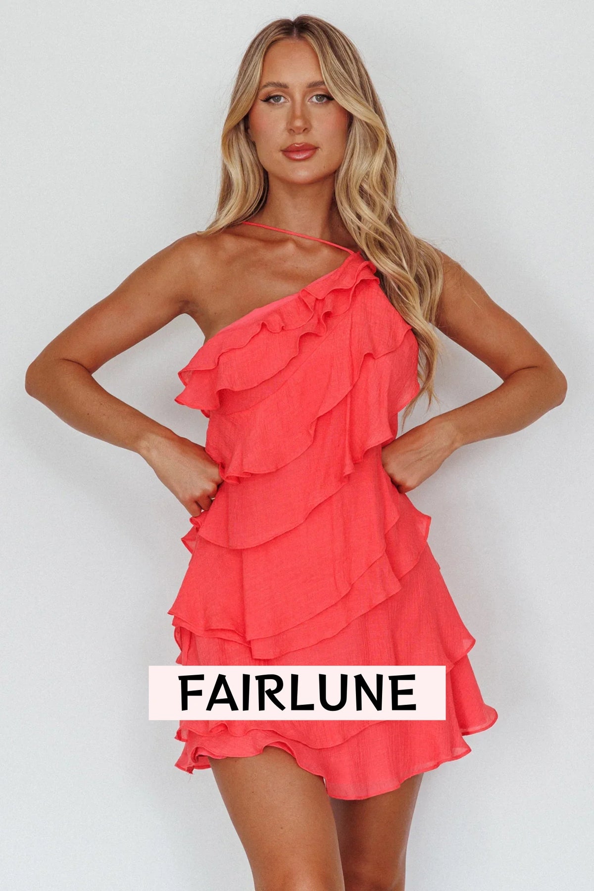 Arrabel Tiered Ruffle Mini Dress Watermelon