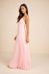 Corella Light Pink Pleated Backless Maxi Dress