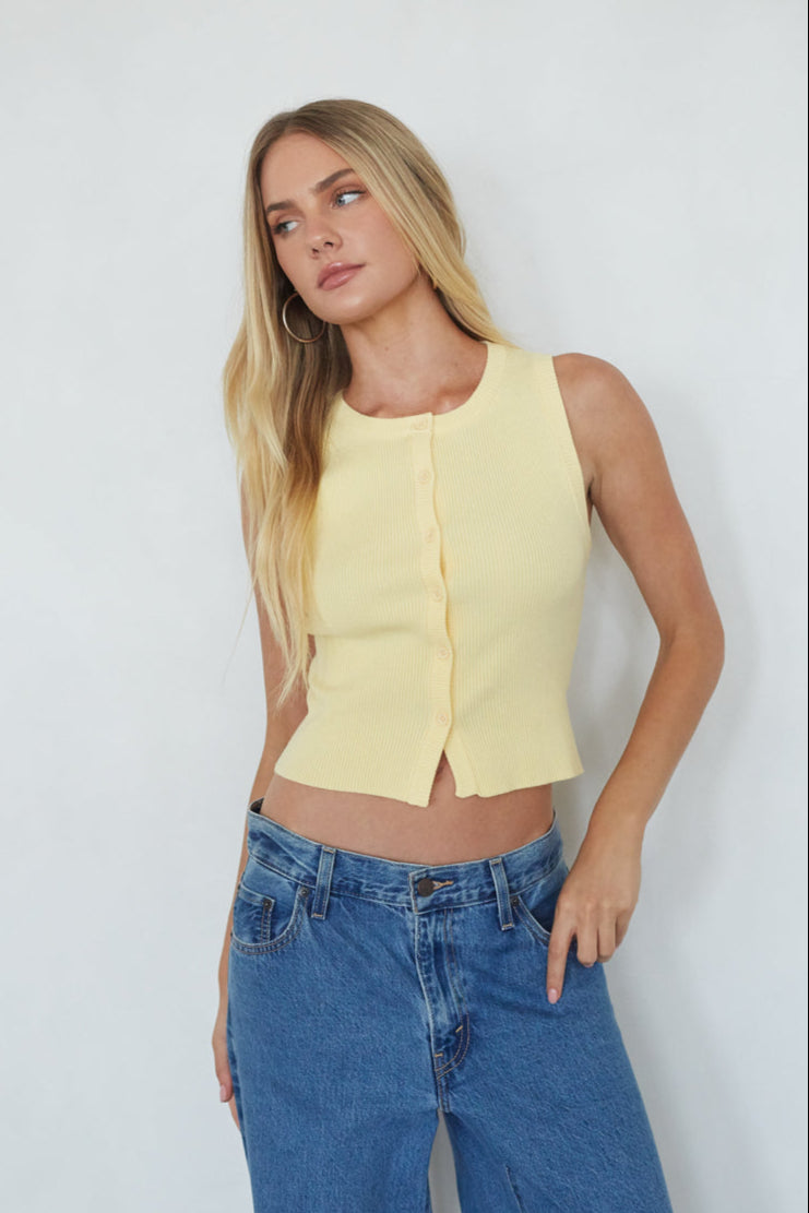 Lark Ribbed Button Up Tank Top