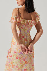 ASTR Luvita Floral Ruffle Chiffon Midi Dress