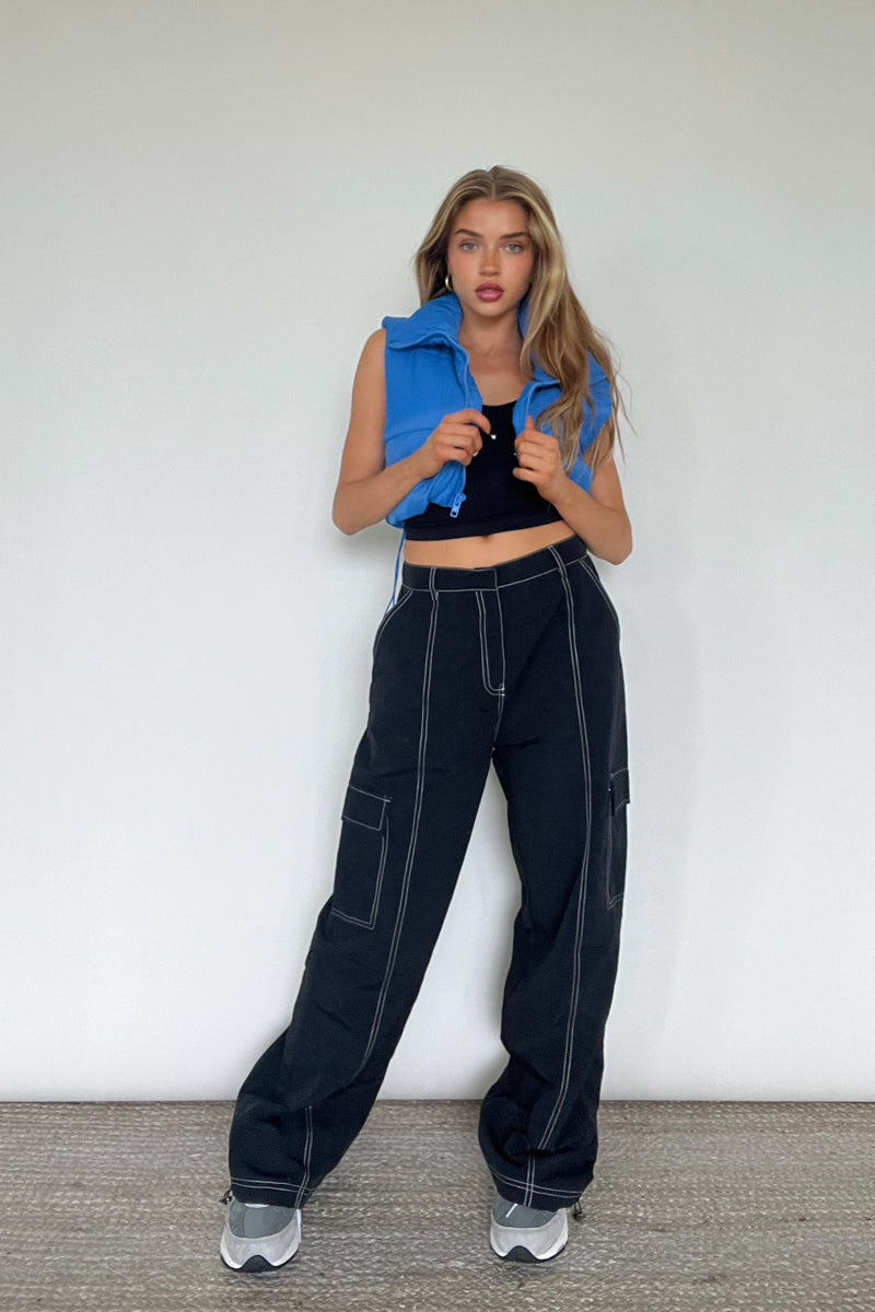Lydia Contrast Seam Parachute Pants